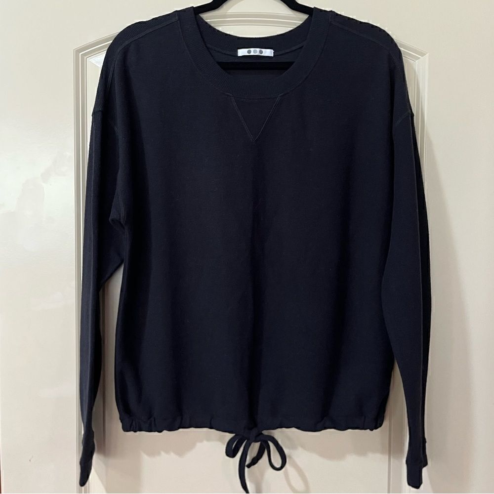NWT THREE DOTS Flatlock Rib Long Sleeve Sweater Black Women’s Size Large